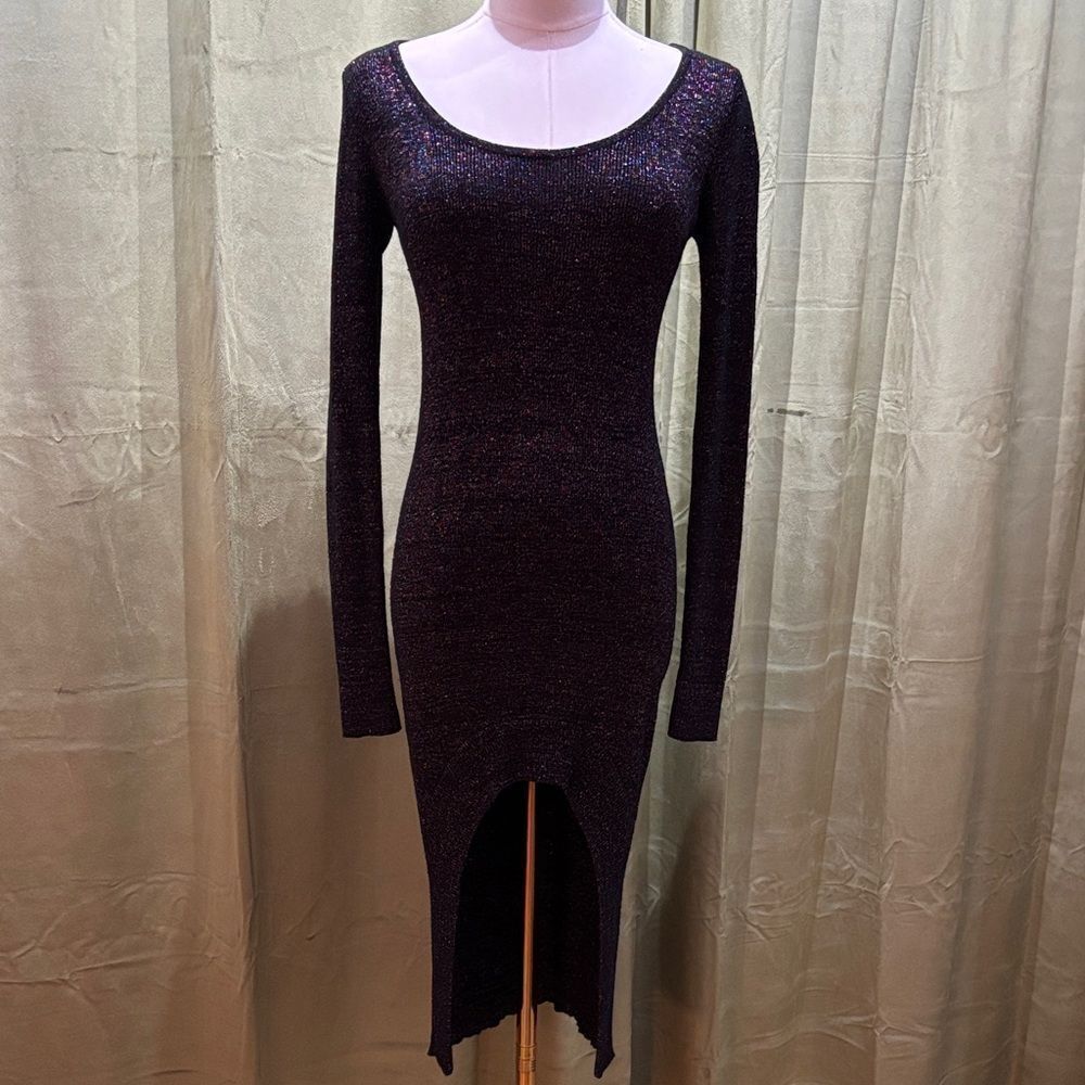 WOW Couture Shimmering Black Long Sleeve Dress, S